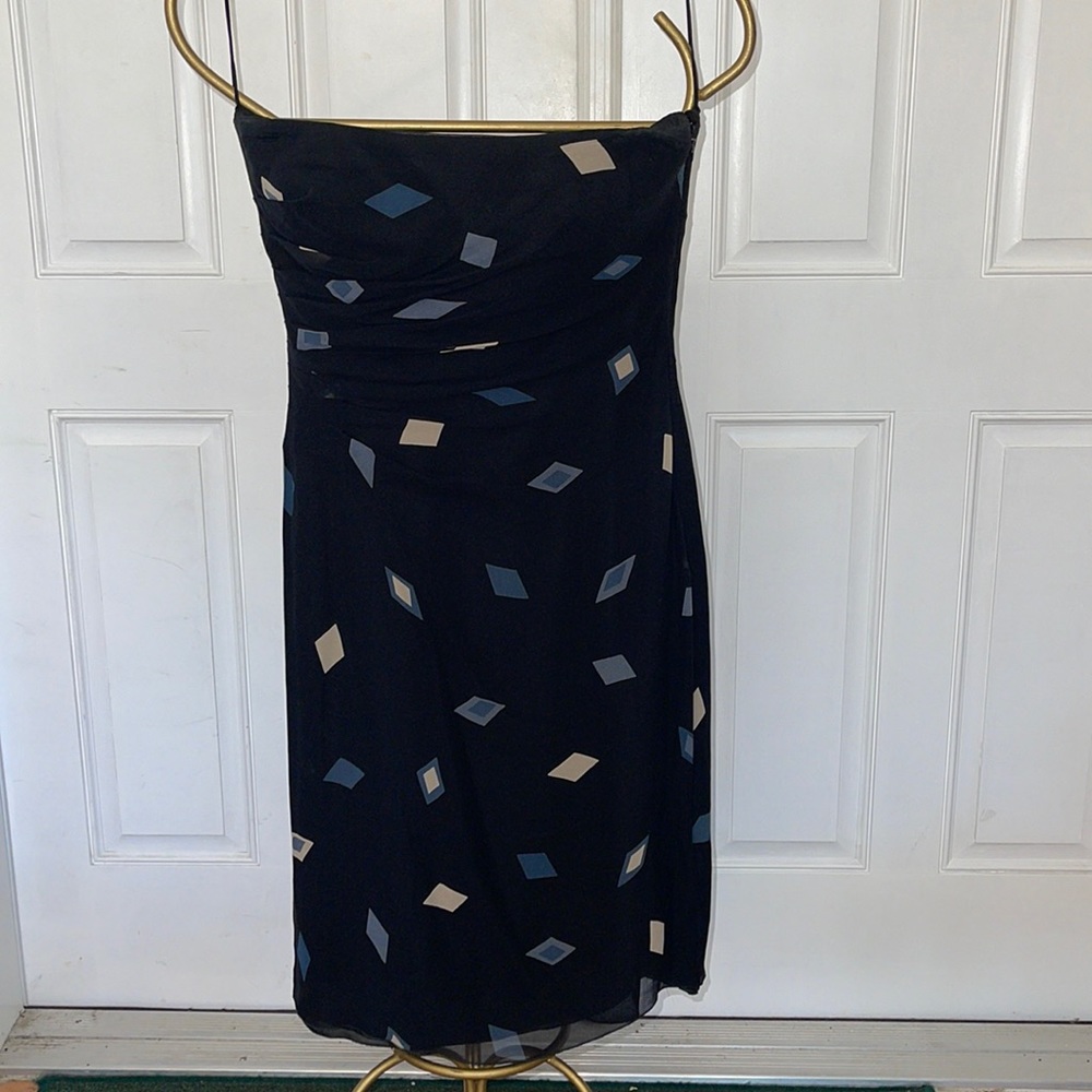 Vintage ARMANI black silk strapless dress, diamond  pattern